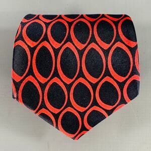LANVIN Navy Red Circles Satin Tie